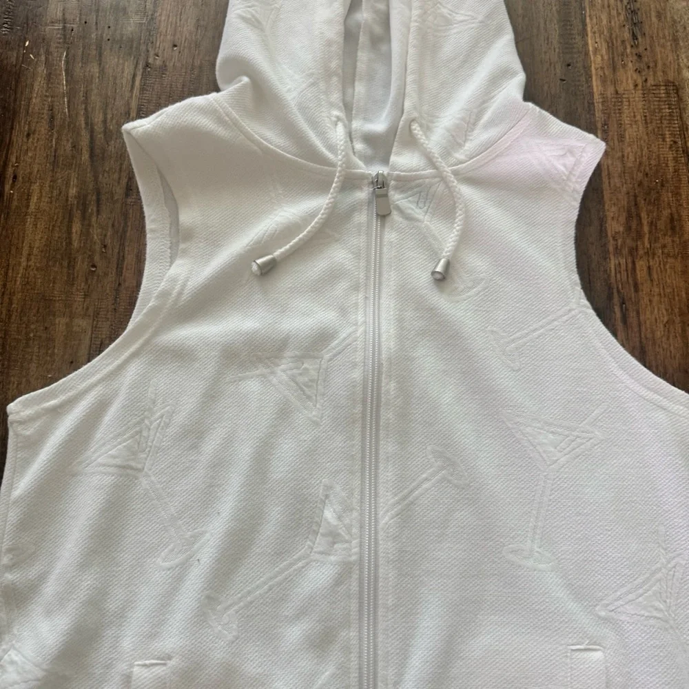 NWOT Kim Rogers White Martini Glass Hooded Swim Cover Up Vest Size Small‎